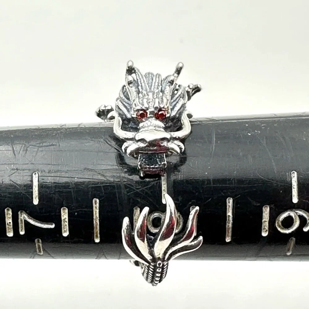 Very Cool Mens Womens Ring Sterling Silver Red Garnet Eyes Dragon Size 8